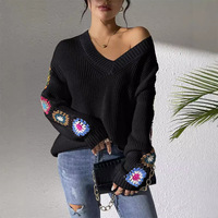 Nouveau pull en fibre acrylique minimaliste pour femmes européennes et américaines, automne/hiver, patchwork floral fait main au crochet