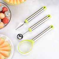 Keukenaccessoires 3-delige eco-vriendelijke roestvrijstalen fruit- en groentesnijderset, melonballers, schepjes, veilig