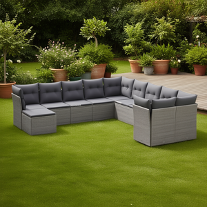 Garden Sofa Set <b>Grey</b> Pe Rattan Steel <b>Frame</b> Outdoor Furniture 10 Seater Contemporary Design - Product Image 2