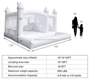 Casa de rebote blanca de 15 pies, casa de rebote comercial de PVC 100% con tobogán, casa de burbujas de globo inflable, fiesta de boda, 15x15x10 pies - Product Image 2