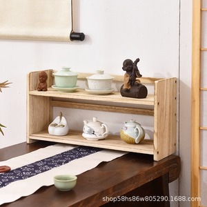 <b>Solid</b> <b>Wood</b> Desktop Display Shelf Black Walnut Color Chinese Style Teacup Tea Set Storage Rack Multi Tier Organizer - Product Image 4