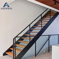 Escalier en acier galvanisé à haute résistance avec profil en U, peinture électrostatique, finition lisse, escalier droit en acier