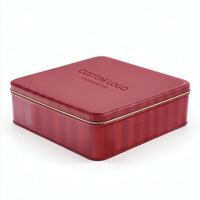 Boîte à biscuits carrée rouge personnalisée avec logo, en métal et fer blanc, avec couvercle, pour emballage cadeau de biscuits et bonbons