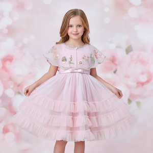 Elegante Diseño Único Niños Ropa Floral Bordado Capa + Sin Mangas <span class=keywords><strong>Tutu</strong></span> Vestido Flor <span class=keywords><strong>Niñas</strong></span> Vestidos de Novia <span class=keywords><strong>para</strong></span> <span class=keywords><strong>Cumpleaños</strong></span> - Product Image 3
