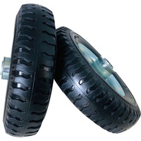 Roue pleine en mousse PU anti-crevaison de 8 pouces (200x50) noire à bande de roulement nervurée avec moyeu en plastique intégré pour chariot à main et brouette