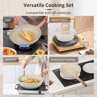Ensemble de 12 ustensiles de cuisine en aluminium antiadhésifs avec revêtement en pierre Maifan, comprenant poêle à frire blanche, wok et marmite, pour la vente en gros