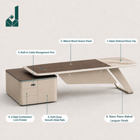 Bureau de direction moderne de luxe en ardoise italienne et placage de noyer, finition laquée nano piano, pieds robustes, table d'appoint pour bureau d'entreprise