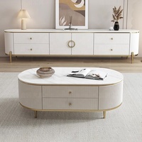 Meubles de salon, table basse moderne de forme ovale européenne, en acier inoxydable doré, luxueuse, écologique, avec plateau en marbre