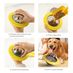 Interactive <b>Dog</b> Treat Dispenser Toy with Yellow Base and Clear Dome for Feeding and Play - Product Image 4