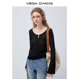Maglietta a Maniche Lunghe da <span class=keywords><strong>Donna</strong></span> VEGA CHANG con Collo Annodabile e Tessuto <span class=keywords><strong>Trasparente</strong></span>, Vestibilità Slim, Tessuto Morbido per Uso Quotidiano Casual - Product Image 2