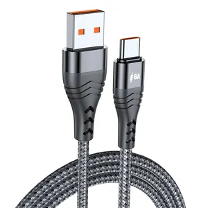 Kabel ponsel kepang nilon kualitas 6A, kabel pengisi daya Cepat portabel kabel Usb mikro Tipe C ponsel Usb pengisian mobil