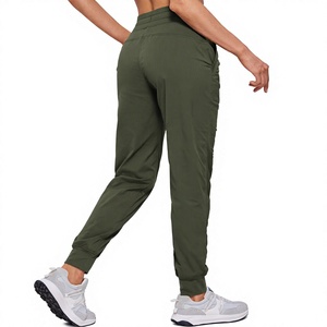 Pantalon de jogging vert respirant à taille haute pour femme, couleur unie, avec cordon de serrage, longueur cheville, style décontracté - Product Image 2