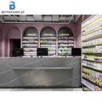 Comptoir de pharmacie sur mesure avec design 3D pour magasin commercial, présentoir de pharmacie, mobilier de magasin