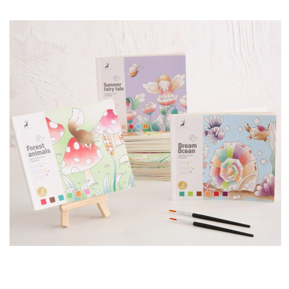 Custom Pocket Watercolor Painting Bookmarks Book for Kids Palette Paint Book Water Coloring Drawing Book Toys Set with Brush