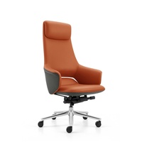Fauteuil de bureau exécutif ergonomique contemporain en cuir avec appui-tête et accoudoirs fixes, pivotant à 360°, dossier haut et large, pour bureau