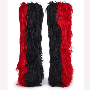 נשים פלוס גודל מעל הברך גבוה מטופח פרווה מגפיים מעופכים בחורף מגפי קואובוי קטיפה רירית קרסול מודפס נעליים חמות - Product Image 4