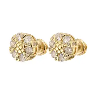 Fashion Luxury Vintage Shiny Diamond Zircon Metal 925 Sterling Silver Gem Brass Flower Stud Earrings For Women Men