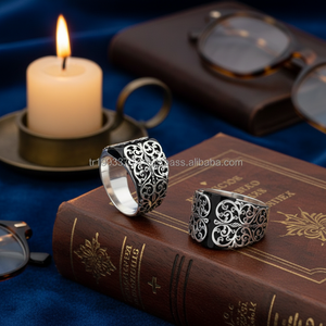 925K Sterling Silver Art Design Carved Men <b>Ring</b> - Product Image 3