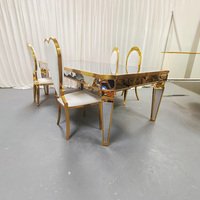 Nouvelle conception de table à manger rectangulaire moderne de luxe en acier inoxydable avec comptoir en verre pour la décoration d'événements de mariage