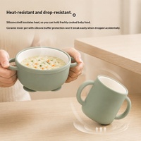 Ensemble de vaisselle pour bébé en silicone de qualité alimentaire avec assiette compartimentée, bol pour aliments complémentaires, cuillère et tasse pour l'apprentissage de la diversification alimentaire dès 3 mois