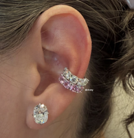 Boucles d'oreilles clipsables en argent S925, zircone rhodiée, faux piercing à clipser, multicolores, bijoux sans perçage pour la vente en gros au Brésil