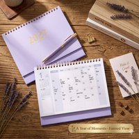 Calendrier de bureau minimaliste 2027 estampé à chaud, planificateur mensuel avec grand espace d'écriture, en carton, marque Spese - Bureau/Étude, logo personnalisé