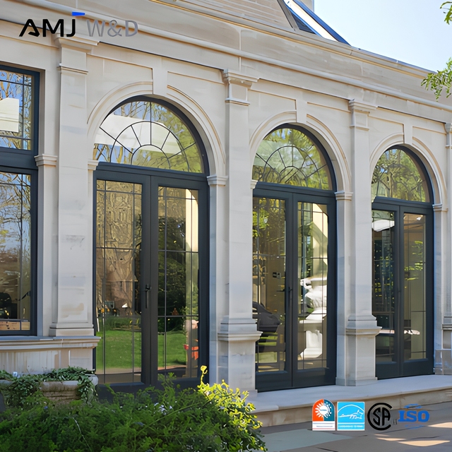 Hurricane Proof Aluminum Door for Exterior Entry Tempered Glass Antique Double Arched French Doors