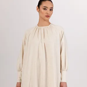 Tùy chỉnh áo sơ mi trắng chất lượng cao dài khiêm tốn hồi giáo Loose Linen cộng với kích thước của phụ nữ Casual Dresses
