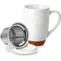 Tasse à thé en céramique MALACASA 18 oz avec couvercle et infuseur, kaki et blanc, style américain, résistante à la chaleur, passe au micro-ondes et au lave-vaisselle, glaçure mouchetée