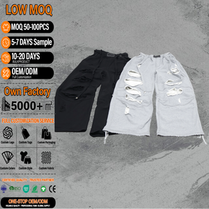 Jogging surdimensionné en coton à taille élastique avec broderie et impression de logo personnalisés, style streetwear, coupe large et ample - Product Image 1