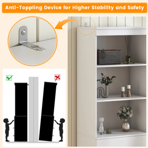 Armoire de présentation haute en bois moderne avec éclairage LED blanc, étagères ouvertes, commode minimaliste, meubles pour la maison et la chambre - Product Image 6