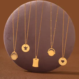 high quality fine polishing round square angel heart shape charms pendant 18K PVD gold plated stainless steel necklaces jewelry