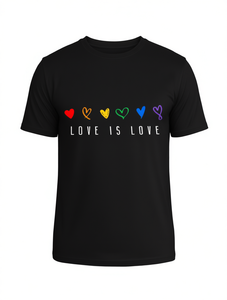 T-shirt da uomo Pride con slogan Rainbow Heart Love Is Love, a maniche corte, girocollo, casual, taglie forti, abbigliamento inclusivo - Product Image 1