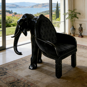 Sillón de Lujo con Forma de Elefante Negro, Hecho a Mano, Tapizado en Terciopelo, para Decoración de Sala de Estar en Villas - Product Image 3