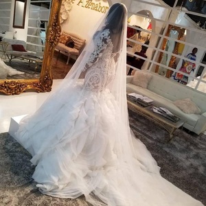 New Long Sleeve Mermaid Wedding Dresses Corset Back Lace Ruffles Tiered Cathedral Train Trumpet <strong>Bride</strong> Wedding <strong>Gowns</strong> - Product Image 3