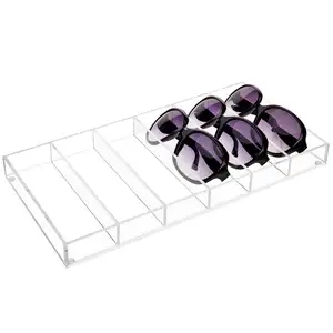 高级透明亚克力太阳镜支架展示盒，带6个隔层太阳镜抽屉收纳器眼镜储物盒