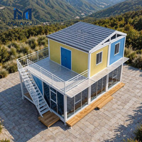 Conteneur pliable MJAMJU, maison préfabriquée modulaire à 2 étages en verre avec balcon et escalier pour usage hôtelier