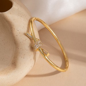 Crystal <b>Bracelet</b> Gold <b>Silver</b> Two Tone Cross Knot Design Party Jewelry Fashionable Luxurious Twist <b>Bangle</b> - Product Image 2