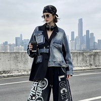 8505/FANMAJIALIE Nouvelle Veste en Jean Tendance pour Femme, Design Original, Style Urbain, avec Tissu Technologique Lavé
