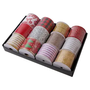 MSD China Ribbon Manufacturer Wired Edge Burlap ribbon With Christmas Patterns Christmas Ribbon