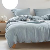 Ensemble de literie King Size de couleur unie, 3 pièces, taie d'oreiller à fermeture à boutons, lin lavé, doux 100%, ensemble de housse de couette en lin