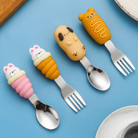 Ensemble cuillère et fourchette pour enfants en acier inoxydable 304, motif dessin animé Daffy Duck, idéal pour la maison, la pastèque, les desserts, la crème glacée et les fruits