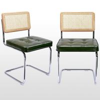 Chaise de salle à manger ADXIN en cuir PU et rotin, style moderne du milieu du siècle, avec dossier en bois de caoutchouc et pieds en métal chromé, pour cuisine et salle à manger