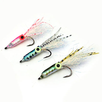 Hameçon de pêche à la mouche en acier à haute teneur en carbone avec yeux lumineux et ardillon, pour la pêche au bar, à la truite, à la perche et au calmar en eau de mer