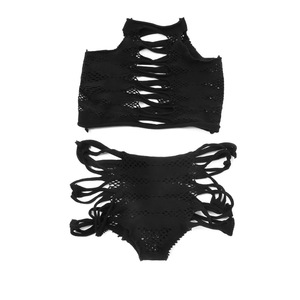Men <b>Fishnet</b> Two Piece Lingerie Vest And Shorts Set Black Nylon Spandex Mid Rise Spring 2024 - Product Image 2