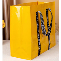 Sac fourre-tout réutilisable en PP tissé, grande capacité, robuste, couleur jaune, avec poignée cousue au fond
