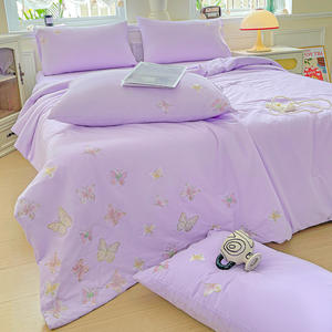 Sıcak satış kral 4 adet yıkanmış fırçalanmış kumaş nakış yaz yorgan klima yorgan seti rüya kelebek desen - Product Image 2