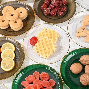 Delicate Plate Transparent Round Snack Plate Gold Rimmed Desktop Storage Rack For Party Food Serving - Product Image 2