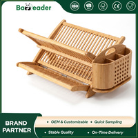Égouttoir à vaisselle multifonctionnel et écologique en bambou pliable à 2 niveaux en forme de X pour évier de cuisine, avec porte-ustensiles et porte-épices amovibles