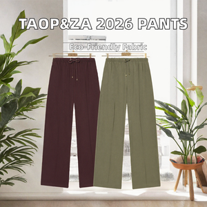 Pantalones Anchos de Cintura Media con Cordón Elástico, Pliegues, Estilo Casual, Largos, de Color Sólido, para Otoño, para Mujer - Product Image 2